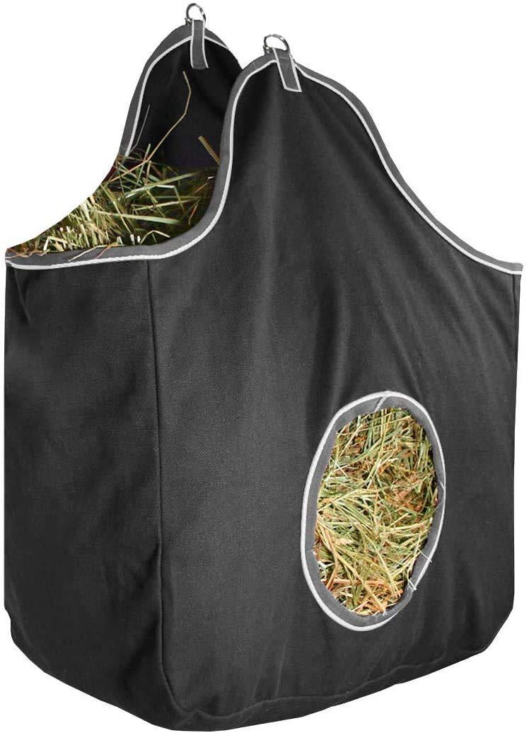 Derby Originals Large D-Ring Canvas Horse Hay Bag with Extra Wide Gusset and Six Month Warranty Black - PawsPlanet Australia