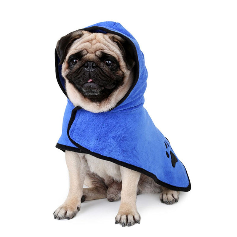 [Australia] - UHeng Pet Dog Cat Bathrobe 400gsm Microfiber Quickly Absorbing Water Bath Towel S-Back Length:40cm/15.7" Blue 