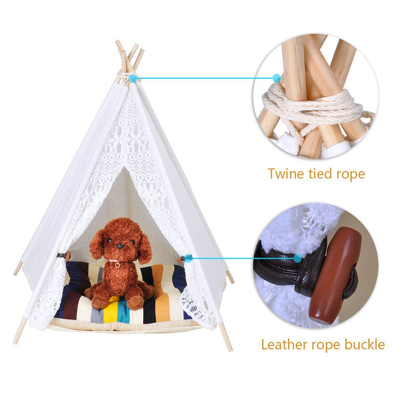 Miyare Pet Teepee Dog Cat Play House Portable Washable Pet Bed for Dog Cat Lace Style (Not Including Mats) (L, Lace) … - PawsPlanet Australia