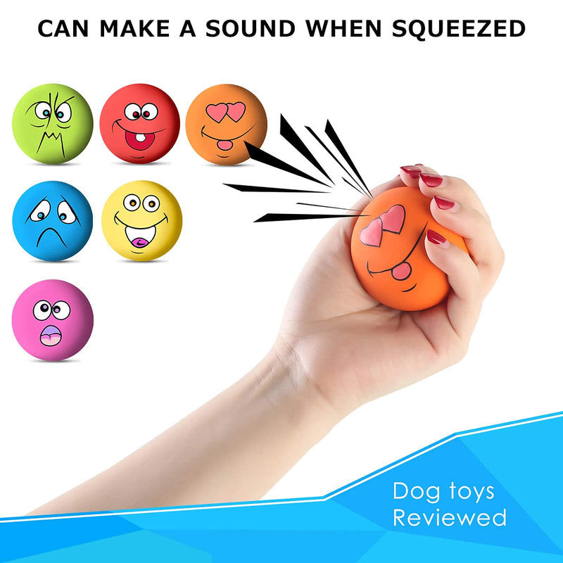 Qiraoxy 6Pcs/Set Dog Rubber Squeaky Balls Funny Expression Soft Bouncy Chewing Squeaky Toy for Small Medium Pet Dog Cat - PawsPlanet Australia