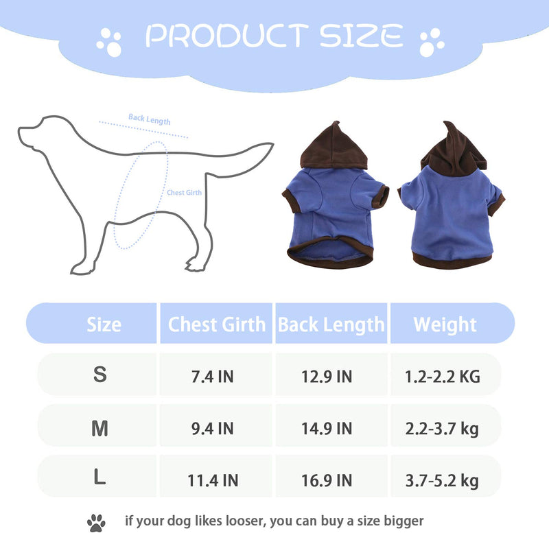 HUANGDOU Pet Clothing Puppy Spring and Autumn Style Hooded Hoodie Casual Style Small pet Party Clothes (Blue, Small Size) Blue - PawsPlanet Australia