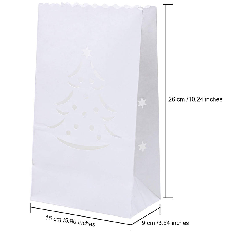 ANECO 40 Pieces Paper Luminary Bags White Candle Bags Flame Resistant Lantern Bags Tealight Luminaries 4 Designs with Tree, Stars, Sunburst, Snowman for Christmas, Party Decoration - PawsPlanet Australia