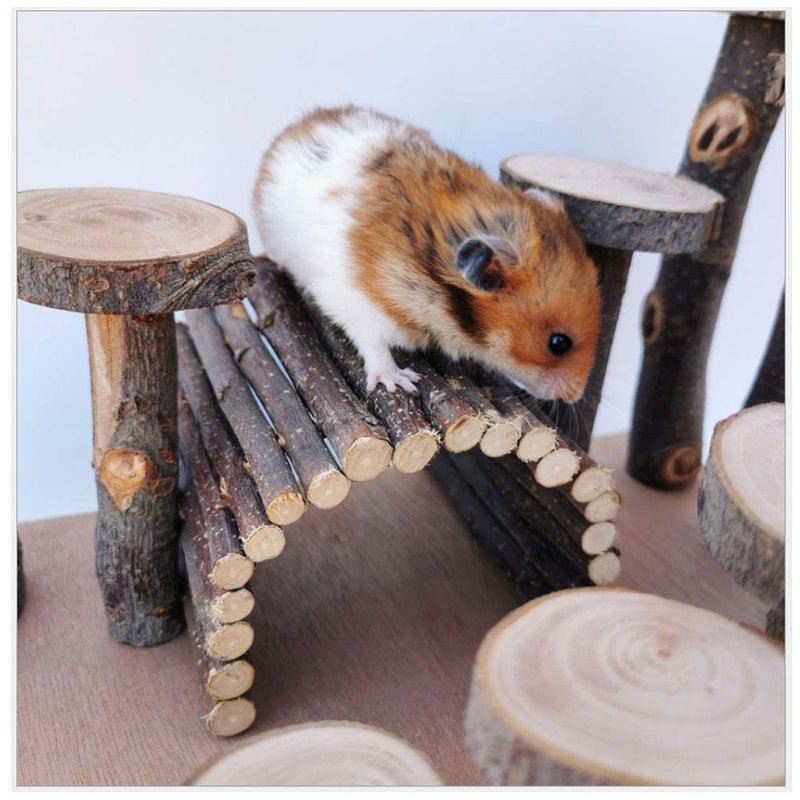 [Australia] - Hamiledyi Hamster Natural Living Climb System Rat Playground Activity Set Platform with Wood Bridge/Food Bowl/Tunnel/Ladders Play Toys Natural Hideout for Mouse,Gerbil, Small Animals 