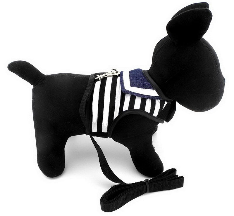 [Australia] - SMALLLEE_LUCKY_STORE Pet Clothes for Small Dog Cat Striped Sailor Vest Harness Leash Set Mesh Padded Lead S Black 