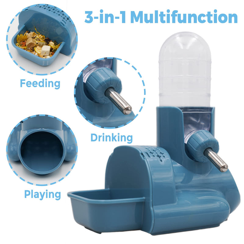 Vannon 3 in 1 Hamster Water Bottle No Drip Small Animal Water Bottle Automatic Bottle Dispenser with Food Container Base Hut and Hideout Base 4oz/120ml,Leekproof, BPA Free Blue - PawsPlanet Australia