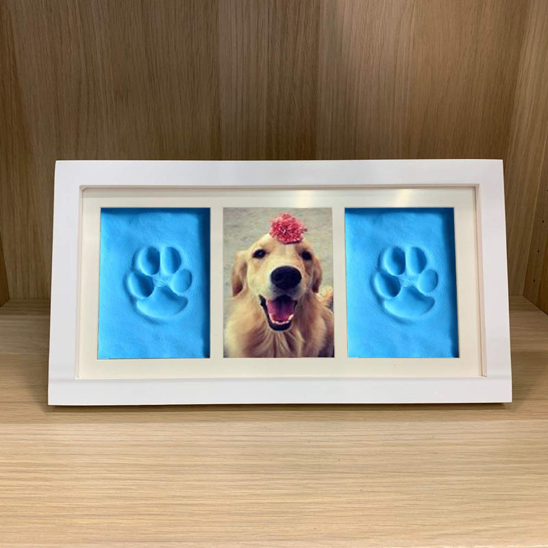 Pets4Luv Dog or Cat Paw Prints Pet Memorial Photo Frame 4x6 with Clay Impression Kit, Perfect Keepsake Picture Frame for Pet Lovers White/White Blue - PawsPlanet Australia