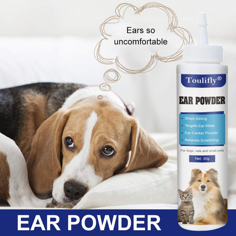 Toulifly Ear Powder, Ear Canker Powder, Pet Ear Cleaner, Ear Mite Powder, Stop Itching, Head Shaking Wax, Gunk and Ear Odour, For Dogs, Cats and Small Pets 30g - PawsPlanet Australia