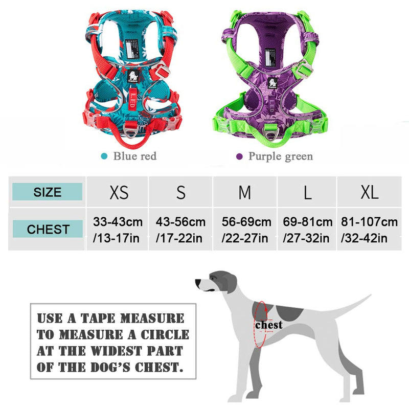 Dog Harness No Pull Walking Pet Harness Reflective Front clip Dog Vest Adjustable No-Choke Pet Oxford Vest Outdoor Dog Training Chest Strap For Small to Large dogs XS (33-43CM/13-17in) Purple Green - PawsPlanet Australia