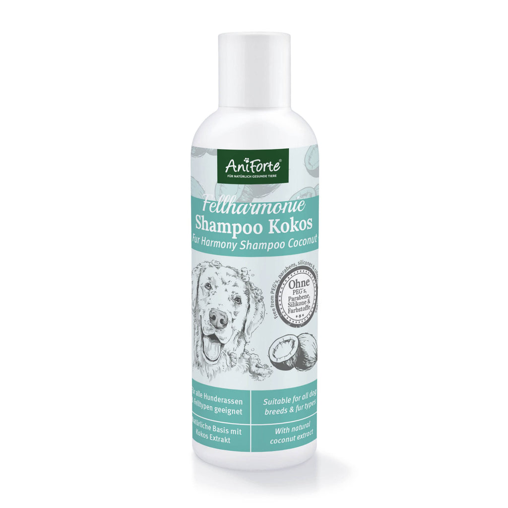 AniForte Fellharmonie dog shampoo with coconut oil & aloe vera 200ml - care shampoo for dogs, vital skin, coat shine, combability, natural ingredients - PawsPlanet Australia