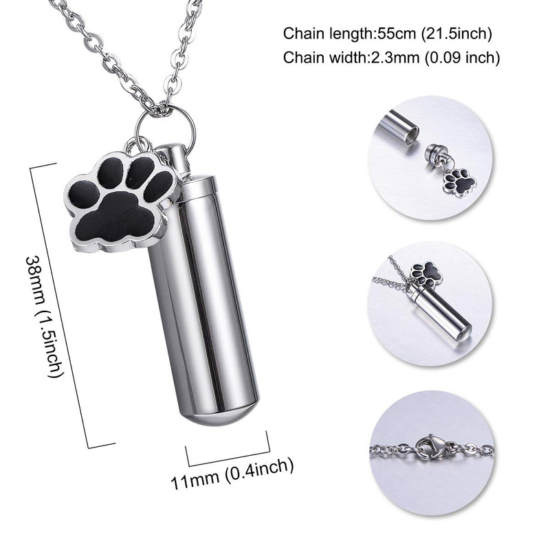 [Australia] - HooAMI Cremation Jewelry for Ashes Pet Puppy Dog Paw Cylinder Memorial Urn Necklace/Keychain Keepsake Black 38mm 