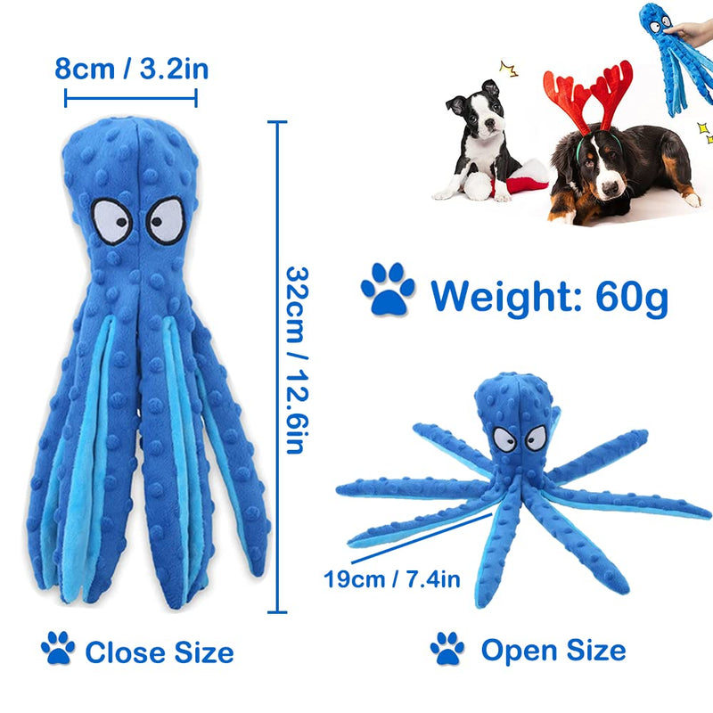 SHOKAN Squeaky Dog Toys, Dog Toys for Boredom for Puppy Small Medium Dogs, No Stuffing Octopus Dog Toy with Crinkle Paper, Plush Interactive Dog Toys for Teeth Clean, Durable Dog Chew Toys Blue - PawsPlanet Australia