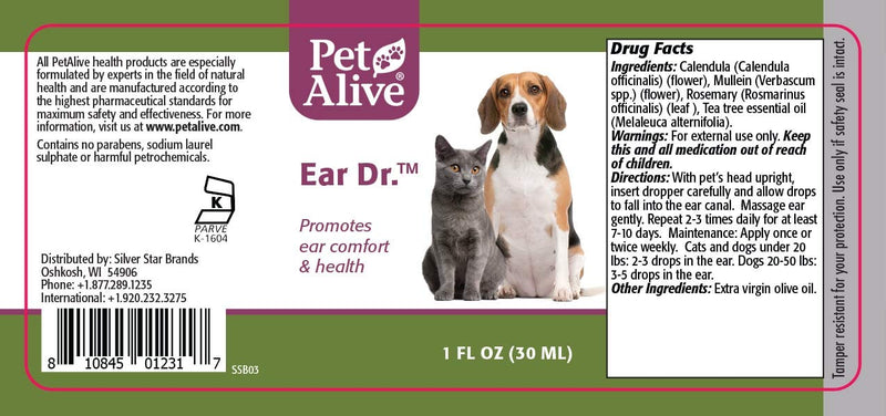 PetAlive Ear Dr. - Natural Ear Drops Promote Ear Comfort and Health in Cats and Dogs - Soothe Ear Discomfort to Reduce Constant Scratching - Keep Pets Ear Canals Clean and Clear - 30 mL - PawsPlanet Australia