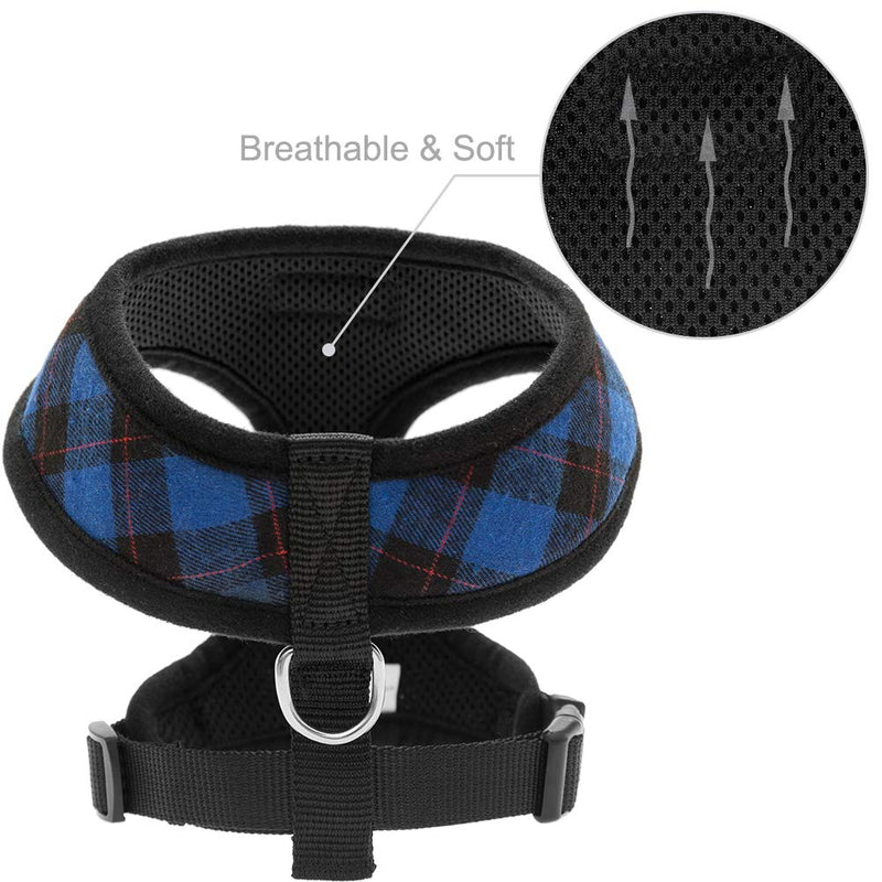 [Australia] - PUPTECK Soft Mesh Dog Harness with Leash - Plaid Adjustable Puppy No Pull Harnesses - Pet Padded Walking Vest S Blue 