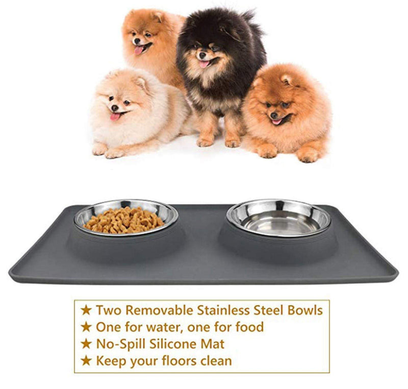 [Australia] - Kikos Double Dish Stainless Steel Small/Medium Dogs, Cats Bowl with Waterproof Non-Skid Mat 