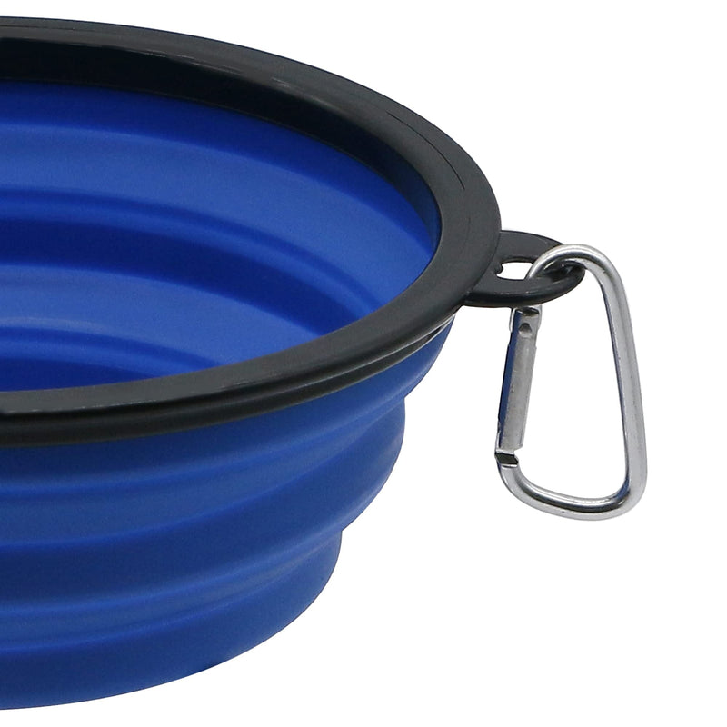 Sunlotus 2 Pack 650ml Collapsible Dog Bowl Portable Feeder for Dog Pet Food Water Bowl for Dog and Cat Extendable Pet Feeding Silicone Bowl with Hook (Blue+Black) 650 Millilitres Blue+Black - PawsPlanet Australia