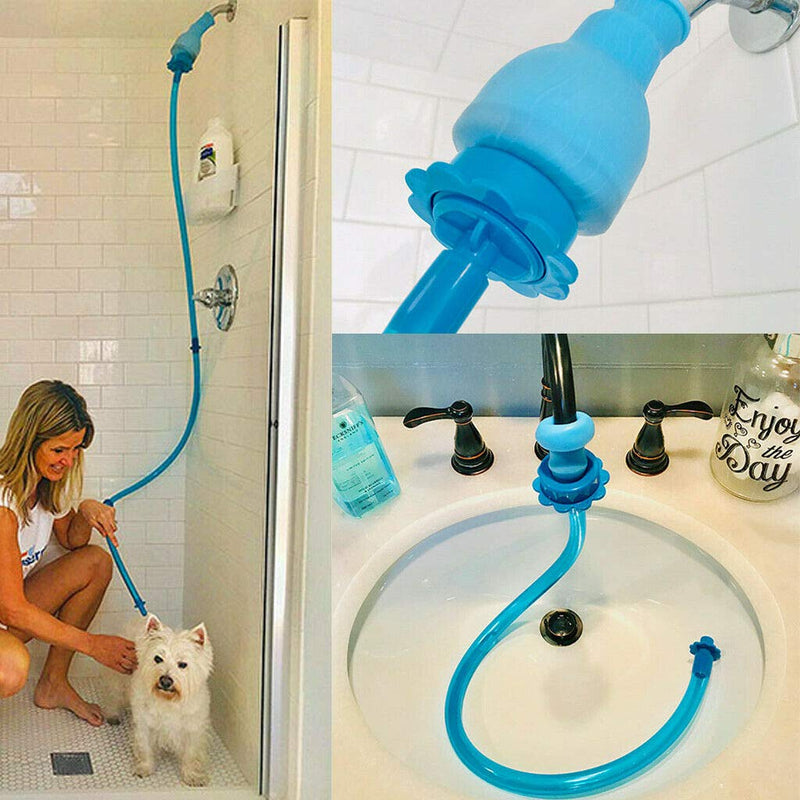 [Australia] - Rinseroo: Slip-on, No-Install, Dog Wash Hose Attachment. Pet Bather for Showerhead and Sink. Handheld Shower Sprayer/Rinser. Fits Most Faucets. Universal 5 Foot Flex Hose. (Note: Tub Spout Warning) 