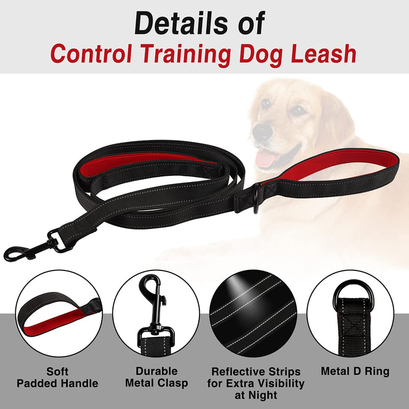 Kytely 2 Pack Dog Leash 6ft Long - Traffic Padded 2 Handles Dog Training Leash for Control Safety Training - Heavy Duty Reflective Pet Walking Lead for Large or Medium Dogs Black+Black - PawsPlanet Australia