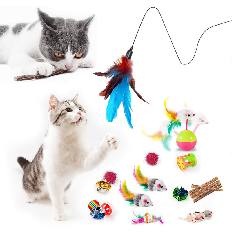 MIBOTE 28Pcs Cat Toys Kitten Toys Assorted, Cat Tunnel Catnip Fish Feather Teaser Wand Fish Fluffy Mouse Mice Balls and Bells Toys for Cat Puppy Kitty - PawsPlanet Australia