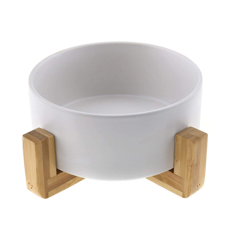 2Pcs Ceramic Cat Dog Bowl, with Bamboo Elevated Stand for Puppy Kitten Pet Raised Feeder Gift Dishwasher-safe White - PawsPlanet Australia