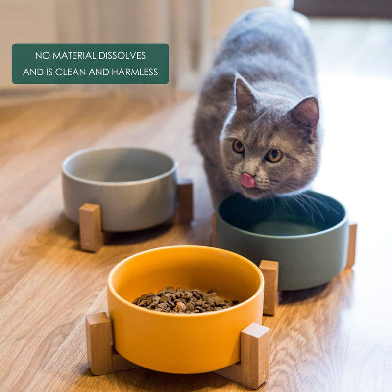 Leikance Pet Ceramic Bowl,Pet Bowl with Wooden Shelf Pet Food Water Dishes Non-slip Ceramic Bowl for Dog Cat - PawsPlanet Australia