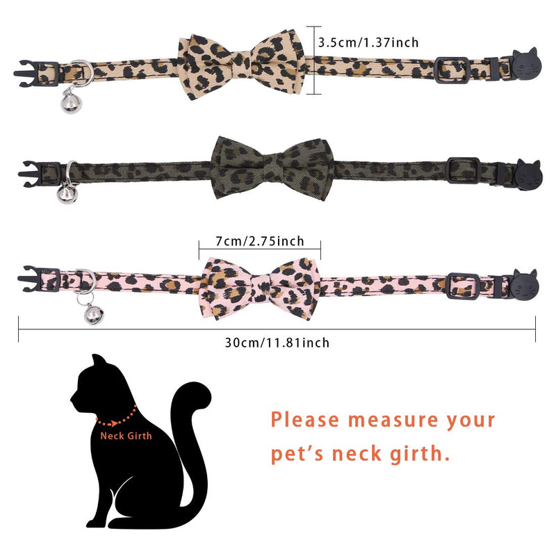 3 Pack Cat Collars, Cute Kitten Collars, Pet Bow Tie, Leopard Print Cat Collars, Adjustable Cat Bow Tie Collars with Bells - PawsPlanet Australia