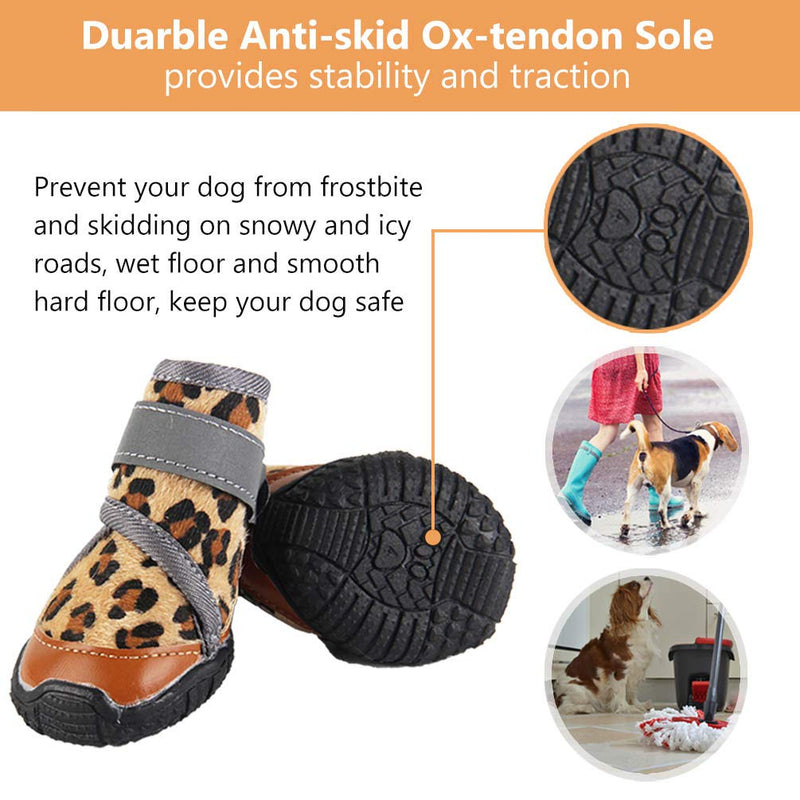 Due Felice Dog Boots Runing Walking Shoes for Medium Large Dogs Small Puppy,Pet Paw Protectors Anti-Slip/Waterproof/Reflective & Adjustable Straps for Snow Hot Pavement Wet Floor 2 Leopard - PawsPlanet Australia