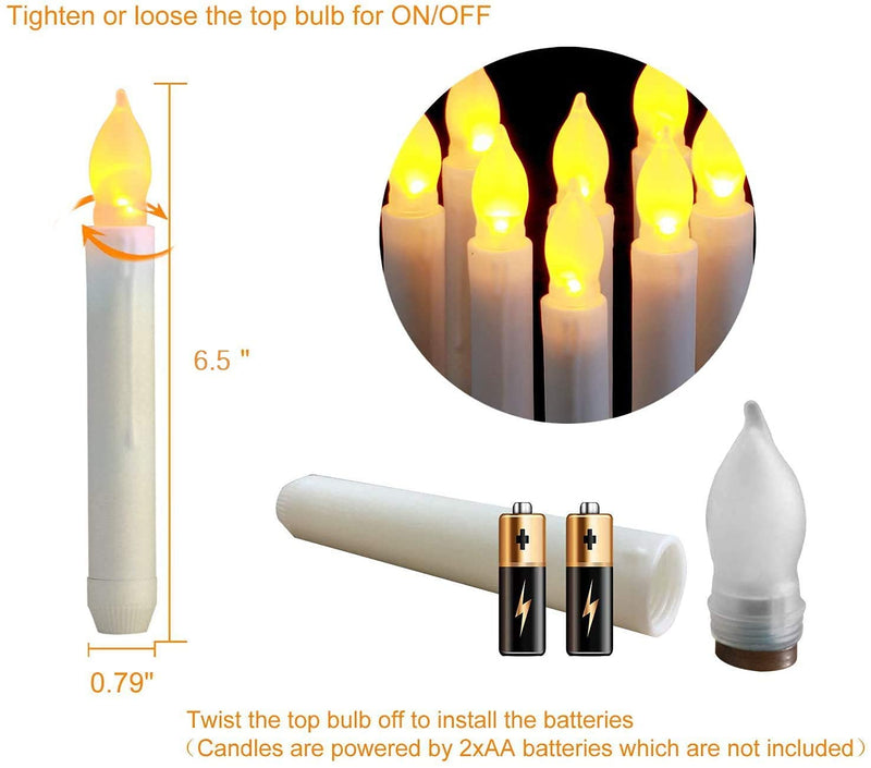 Homemory 12PCS Flameless LED Taper Candles Lights, Battery Operated Candlesticks with Warm Yellow Flickering Flame, 0.79 x 6.5 Inches Dripless Fake Floating Taper Candles - PawsPlanet Australia