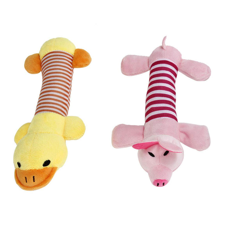 MICHETT Squeaky Dog Toys 2 Pack, Low Stuffing Squeak Dog Toy Durable Interactive Puppy Toys, Various Animals Shapes Training Toy - For Small Dogs (Duck and Pig) - PawsPlanet Australia