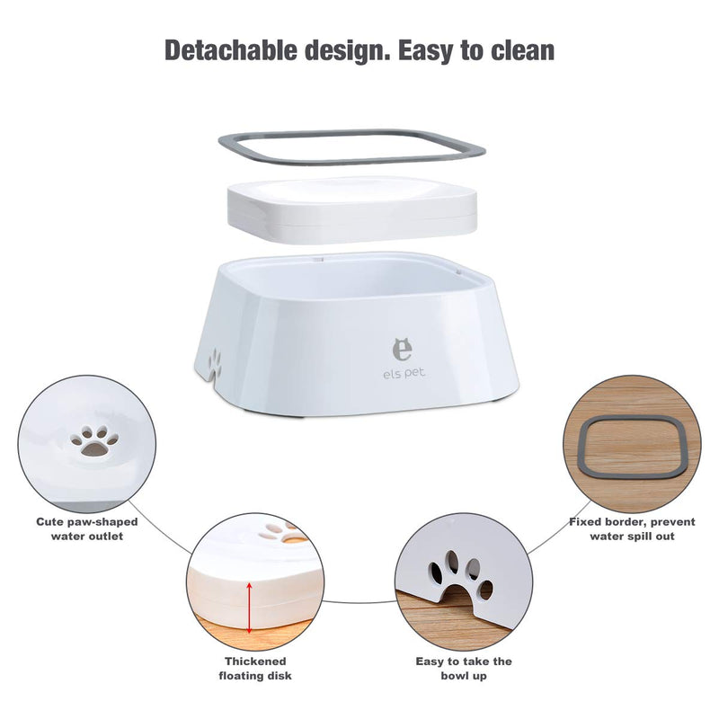 Dog Water Bowl, Splash-Free, No Spill, Anti-Choking Dog Bowl, Vehicle Carried Pet Water Bowl for Dog, Cat, Puppy, Kitty, 1.5L Large Capacity (White) White - PawsPlanet Australia