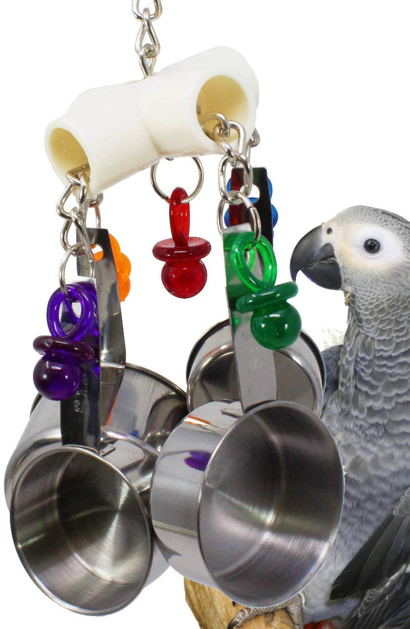 [Australia] - Bonka Bird Toys Clacker Tuff Pot Bird Toy Parrot African Grey Amazon Macaw Stainless Steel Spoons Colorful Plastic Rings Cockatoo Playground Gym Acrylic Ball Hanging Activity Aviary 