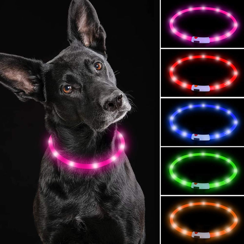 [Australia] - USB Rechargeable LED Dog Collar - Glowing Pet Collar for Dogs, Light Up Doggy Collars Keep Your Dogs Be Seen& Be Safe Adjustable Size Flashing Collars Pink-Silicone 