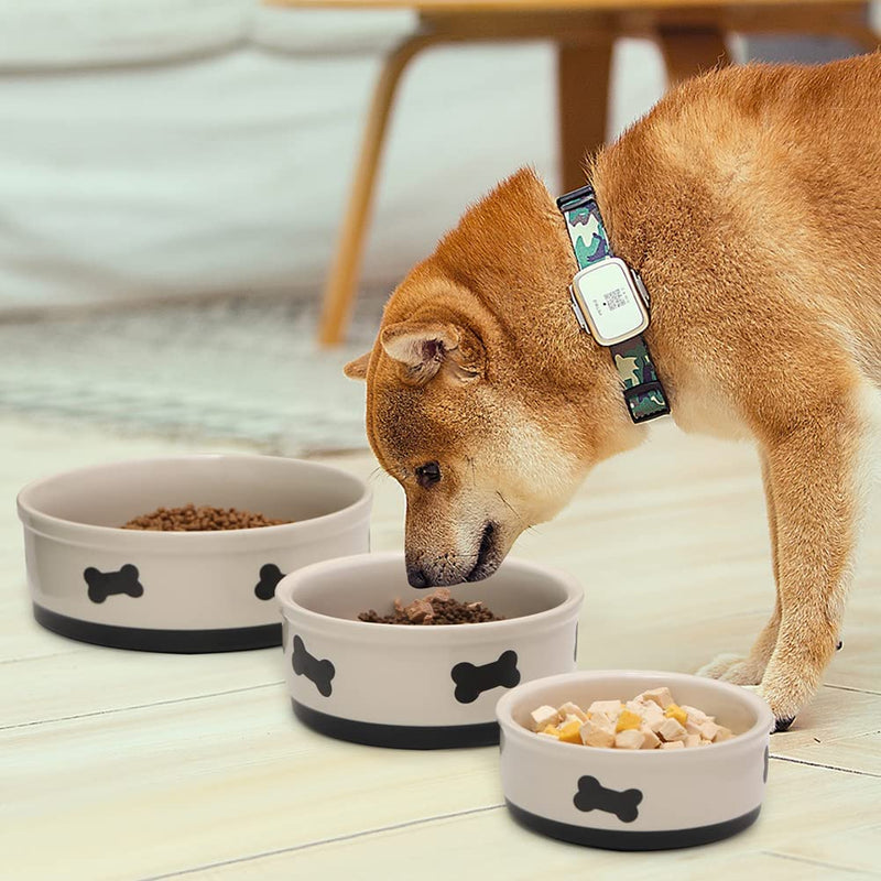 SWEEJAR Dog Bowl with Bone Pattern, Ceramic Dog Food Dish for Dog and Puppy, Porcelain Pet Bowl for Food and Water Small (15oz) Beige - PawsPlanet Australia