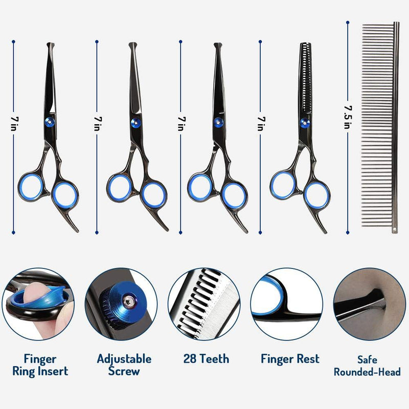 Oumefar 5 in 1 Stainless Steel Pet Trimmer Kit Dog Grooming Scissors Set Hairdressing Shears Set with Round Tip for Cutting - PawsPlanet Australia