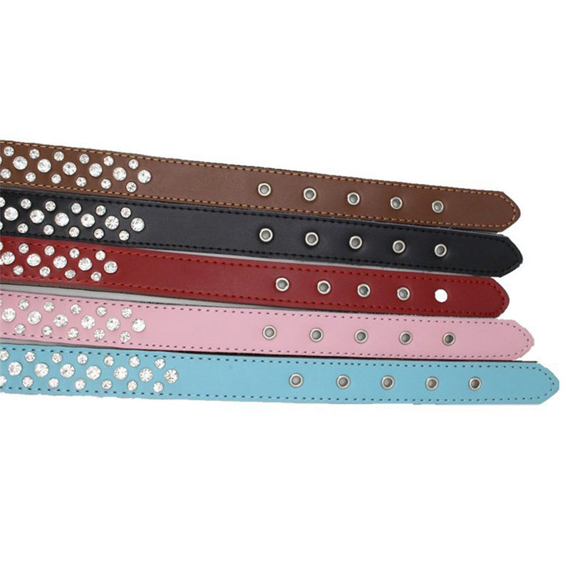 [Australia] - Dogs Kingdom 14.5"-20" Genuine Leather Padded Rhinestone Dog Collars Bling Dog Collar Pet Collar Small Medium Dog Customized Crystal Dog Collar L Black 