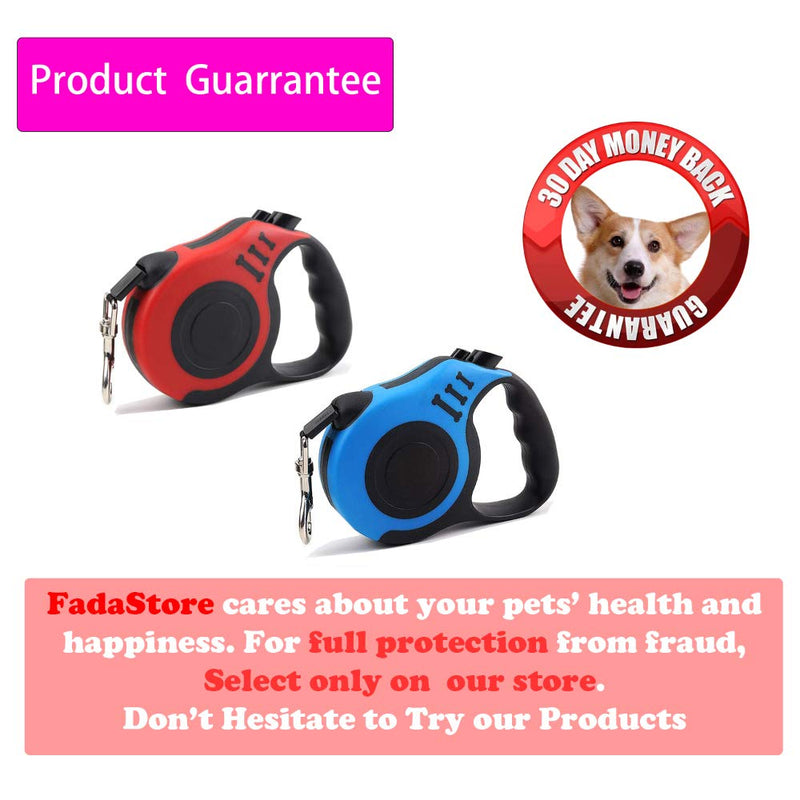 [Australia] - FadaStore Retractable Dog Leash【$12.95→$10.49】 Upgraded 360° Tangle Free for Medium and Small Dogs or Cats,16ft (5m) Strong and Durable Nylon Woven Rope, One-Handed Brake and Anti-Slip Handle blue 