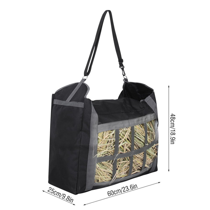 [Australia] - Yosoo Hay Bag, Black Adjustable Strap and Large Capacity 600D Oxford Cloth Horse Feeding Bag Hay Tote Bag Slow Feed Hay Bag with Small Squares 24 x 19 x 10inch 