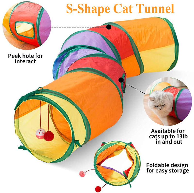 32 PCS Cat Toys Kitten Toy Tunnel, Upgraded S-Shape Cat Tunnels Interactive Cat Feather Toy Catnip Fish Fluffy Mouse Crinkle Balls and Bells Toy for Cat Puppy Kitty Kitten - PawsPlanet Australia