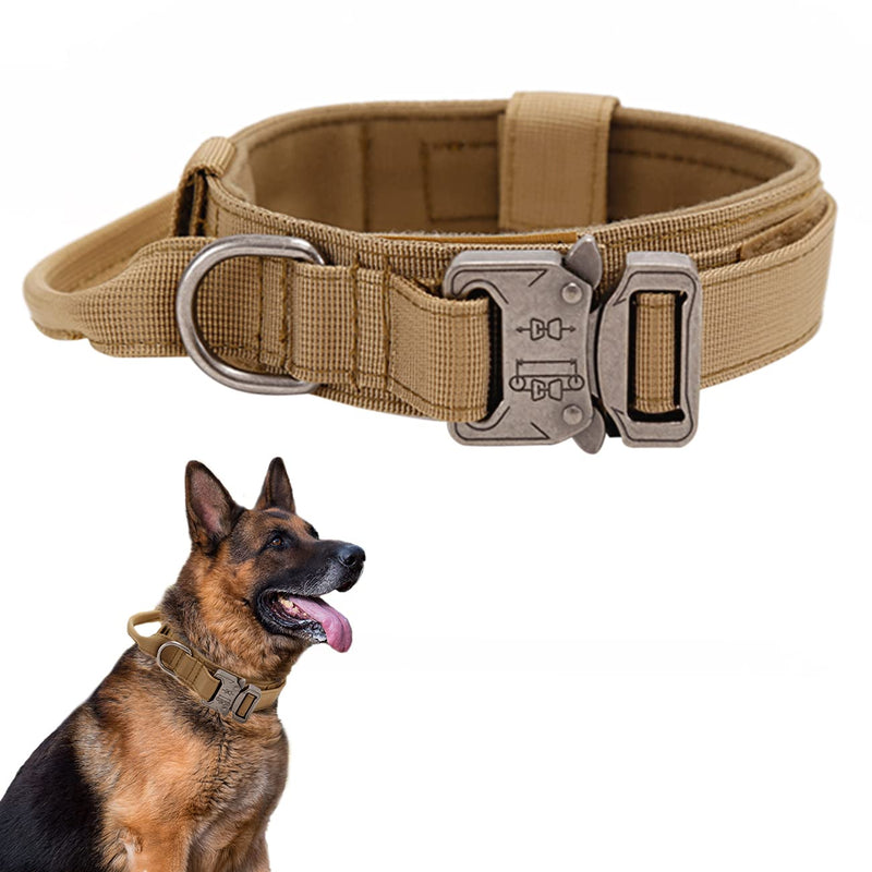 Tactical Dog Collar, Adjustable Collar with Control Handle, Soft Padded Nylon Dog Collar with Robust Metal Buckle for Medium Large Dogs M Brown - PawsPlanet Australia