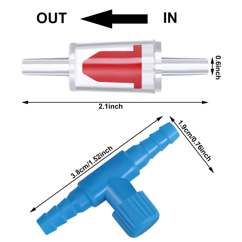 12 Pieces 2 Way Adjustable Fish Tank Air Pump T Shape Control Valve and 12 Pieces Red Aquarium Air Pump Check Valves for 4 mm Air Tube - PawsPlanet Australia