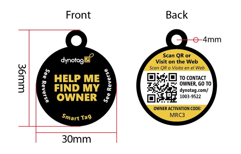 [Australia] - Dynotag Web Enabled Smart Round Coated Metal ID Tag and Ring. Pet Tag, Property Tag - Multiple Uses, with DynoIQ & Lifetime Recovery Service. 