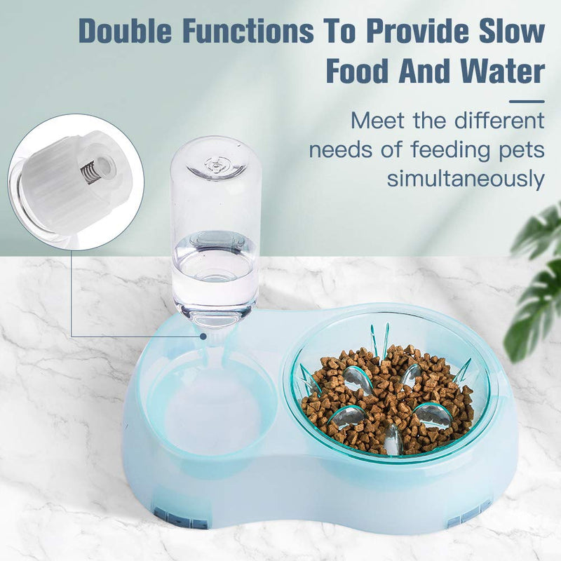 BINGPET Slow Feeder Water and Food Bowl for Cat Dog, Detachable Double Bowls Automatic Water Dispenser, Cat Bowls for Puppies and Cats - PawsPlanet Australia