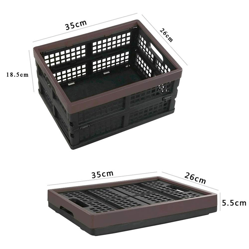 Dynko Plastic Crate, Foldable Storage Crate, Fold Flat Crate, Set of 3 Black Crate With Brown Frame - PawsPlanet Australia