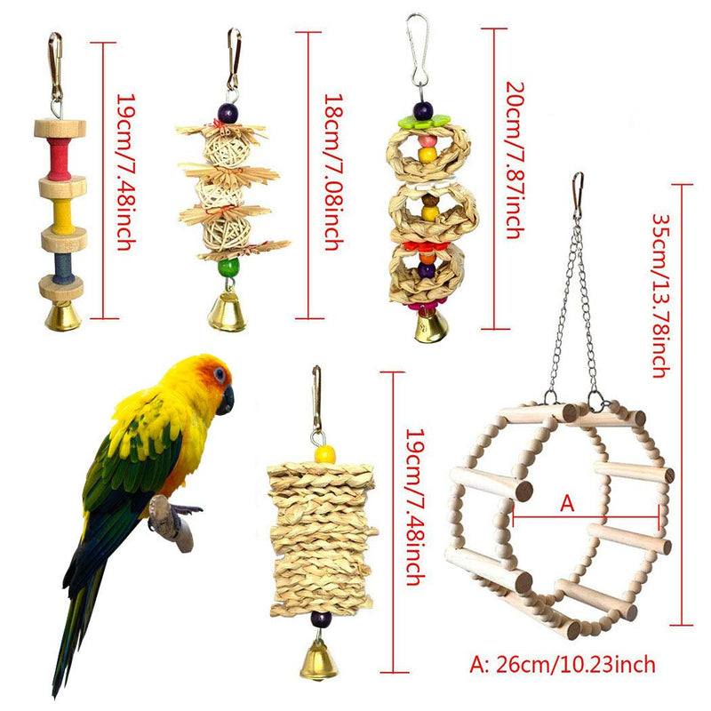 JasCherry 8 Pcs Small Bird Parrot Swing Chewing Grinding Toys Set - Bird Bell Toys for Cage Hanging - Ideal Wood Toys for Small Parakeets, Cockatiel, Budgie, Finches and Love Birds #1 8 Pcs Bird Toys #1 - PawsPlanet Australia