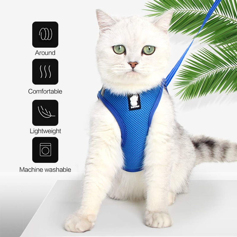 [Australia] - Cat Outdoor Walking Harness Set,Easy Control Breathable Pet Vest Harness, Adjustable Reflective Cat Chest Straps with Escape Proof Buckle XS Blue 