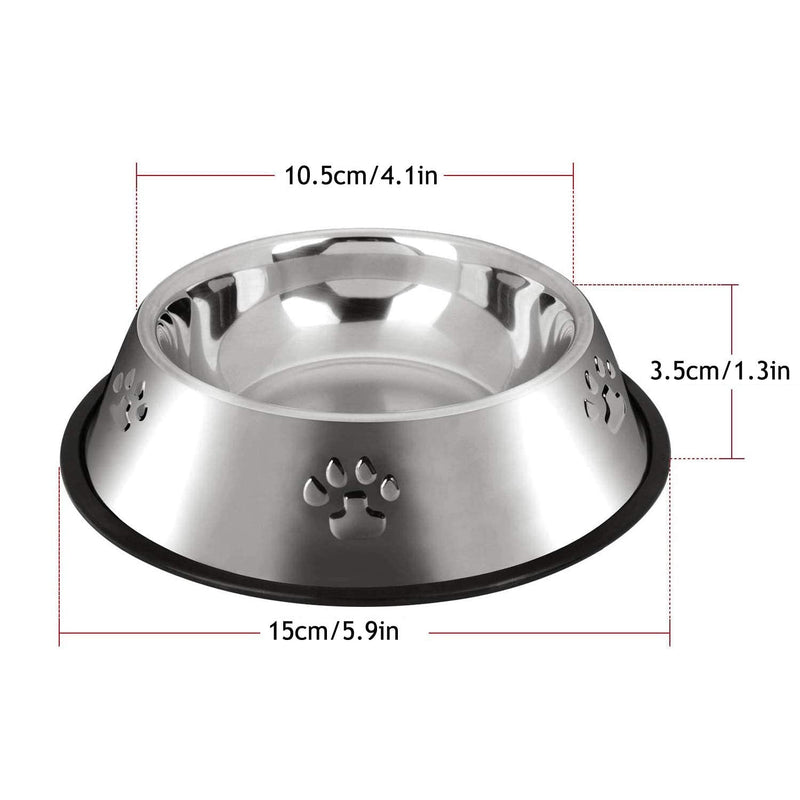 SUOXU Stainless Steel Dog Bowls,Cat Feeding Bowls,Kitten Plate Bowls With Non-slip Rubber Bases, Small Pet Feeder Bowls And Water Bowls,Pack of 2 XS-15cm(Pack of 2) - PawsPlanet Australia