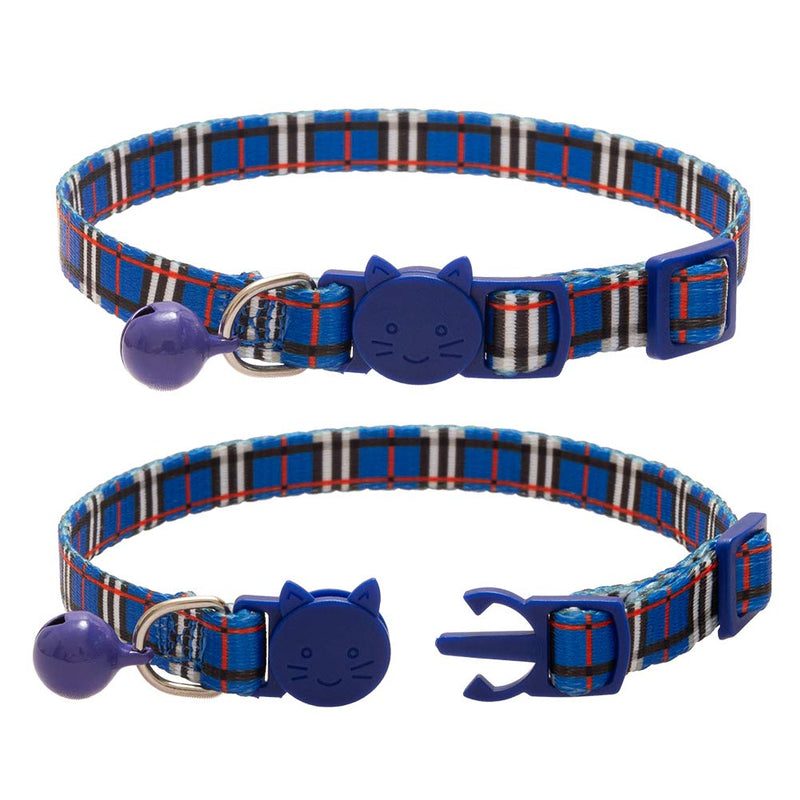 [Australia] - BINGPET Breakaway Cat Collars with Bell, Safety Buckle Plaid Patterns Mixed Colors, Adjustable Kitten Collars from 7.8-11.8 Inch, 6 Pack 