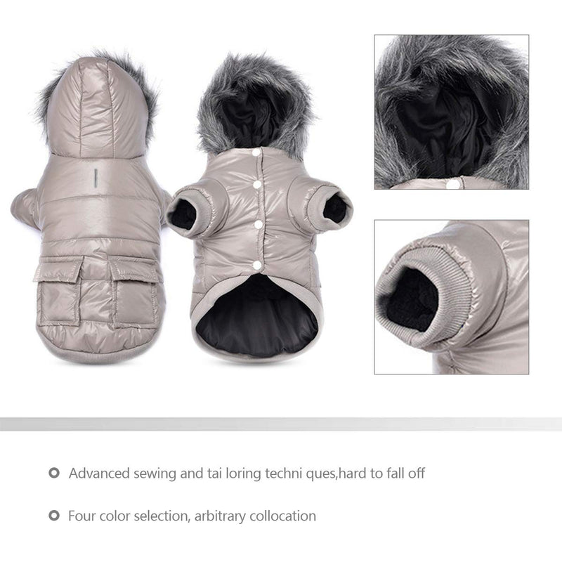 PETCUTE Dog winter coat waterproof dogs winter jacket with hood warm dog coat Gray small S - PawsPlanet Australia