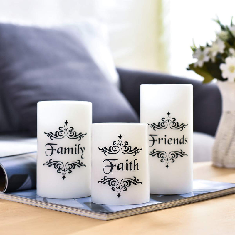 EcoGecko Set of 3 4", 5", 6" Real Wax Flameless LED Candles with Faith Family Friends Decal Battery Operated Inspirational Home Decor - PawsPlanet Australia
