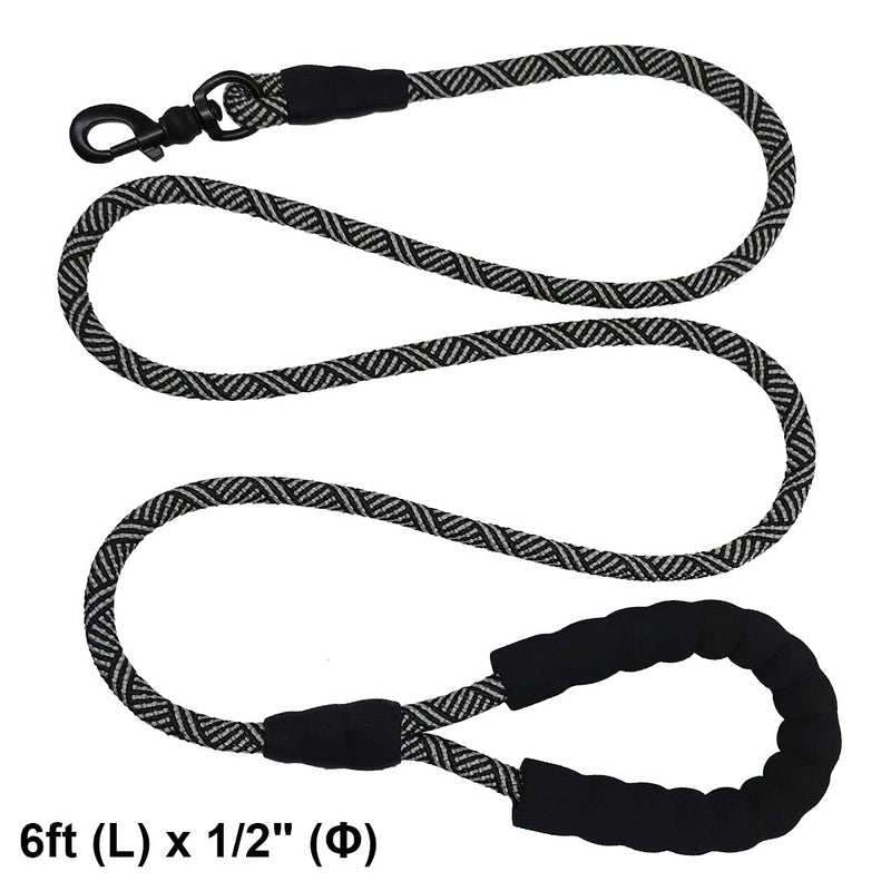 BTINESFUL Tactical Dog Leash Rope 6 Foot by 1/4" and 1/2" Thick Dog Leash for Small Medium Large Breeds Outdoor K9 Training Walking Hunting, (Black, 1.8m x 12mm 6 FT x 1/2" Dia black - PawsPlanet Australia