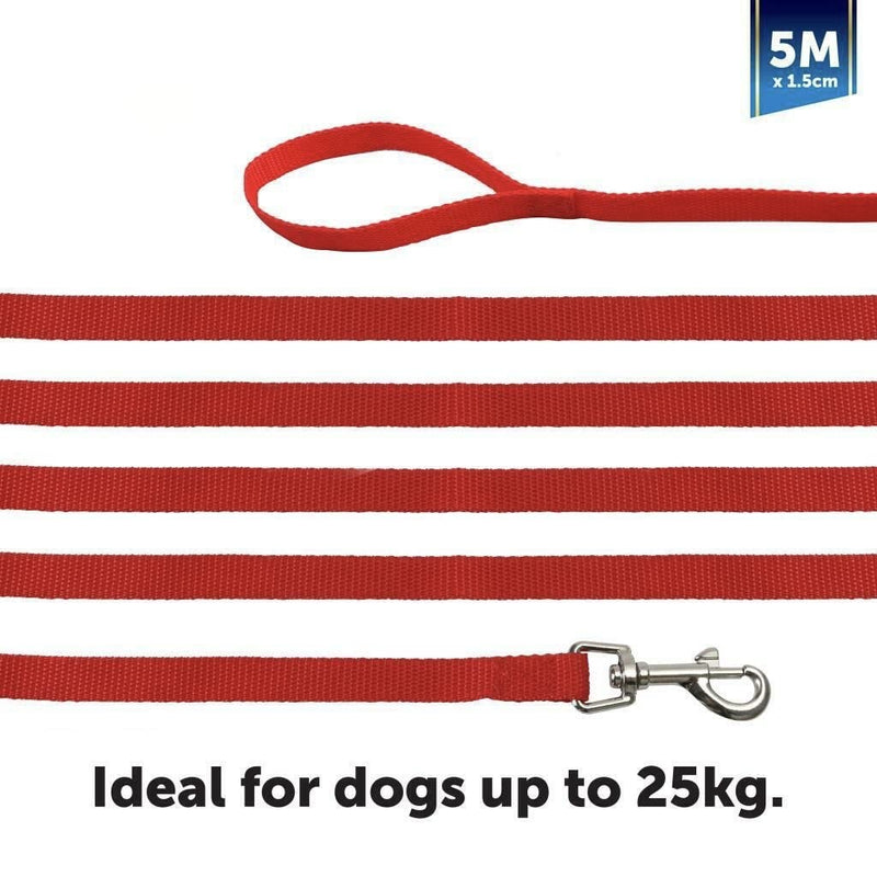 ADEPTNA Woven Long Dog Training Lead Strong Leash Collar Harness Large Recall Line Walking Rope with Swivel Metal Buckle (5M x 1.5CM) 5M x 1.5CM - PawsPlanet Australia